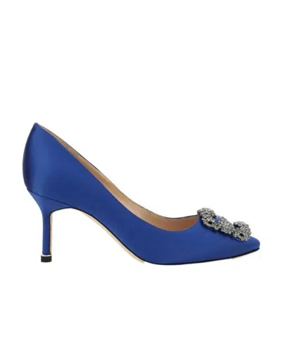 Manolo Blahnik Hangisi 90 Royal Blue Satin Pumps