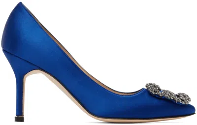 Manolo Blahnik Hangisi 70 Embellished Pumps In Blue Satin