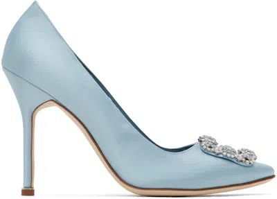 Manolo Blahnik Blue Hangisica Heels In 4535 Light Blue