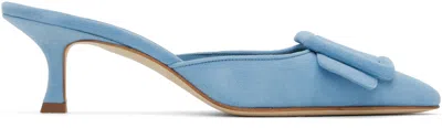 Manolo Blahnik Blue Maysale Mules In Hellblau