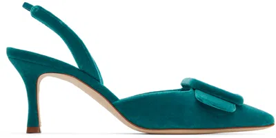 Manolo Blahnik Blue Maysli Heels In Dblu(4040)