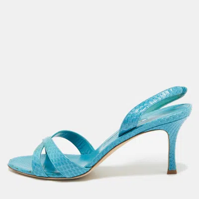 Pre-owned Manolo Blahnik Blue Python Slingback Sandals Size 39.5