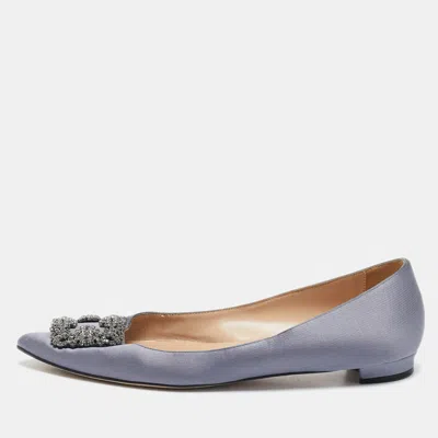 Pre-owned Manolo Blahnik Blue Satin Hangisi Ballet Flats Size 41.5