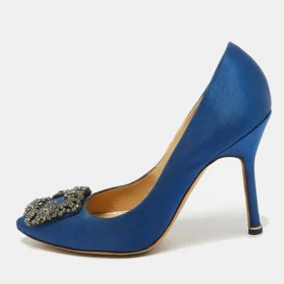 Pre-owned Manolo Blahnik Blue Satin Hangisi Pumps Size 35