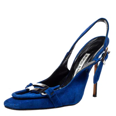 Manolo Blahnik Blue Suede Slingback Sandals