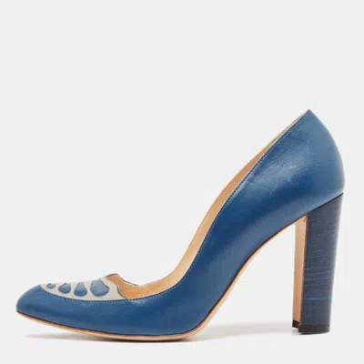Pre-owned Manolo Blahnik Blue/grey Leather Pumps Size 39