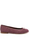 MANOLO BLAHNIK BORDEAUX RED WOVEN BALLERINA SHOES