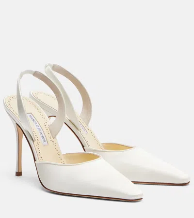 Manolo Blahnik Borelapla Satin Slingback Pumps In White