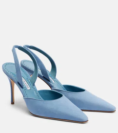 Manolo Blahnik 105mm Borelapla Satin Slingback Pumps In Blue