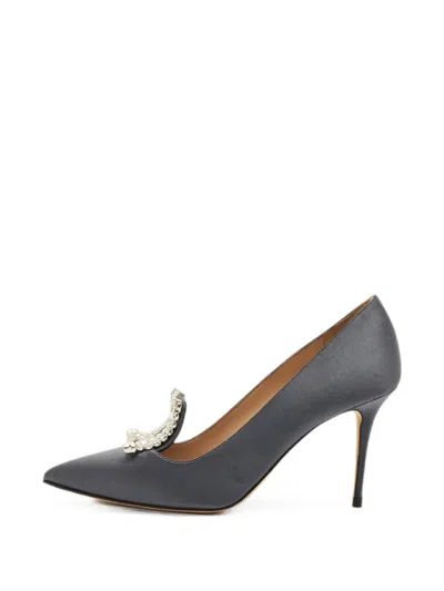 Pre-owned Manolo Blahnik Borlak Crystal-embellished Pumps In Gray