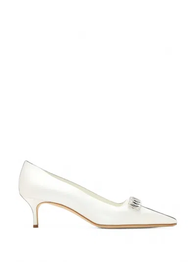 Manolo Blahnik Bottatayon Crystal-embellished Satin Pumps In White
