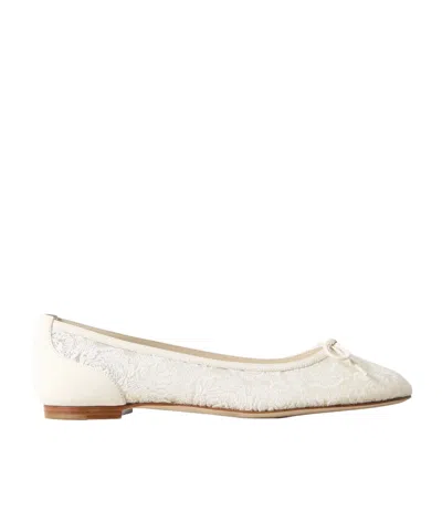Manolo Blahnik Verizzo Bow-detailed Suede-trimmed Cotton-blend Lace Ballet Flats In Ivory