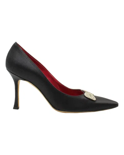 Manolo Blahnik Bow Embellished Pumps In Black Satin