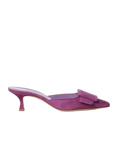 Manolo Blahnik Bow Pointed-toe Mules In Purple