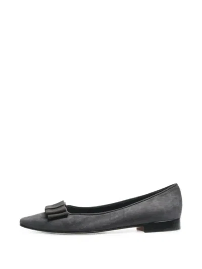 Pre-owned Manolo Blahnik Bow-detail Ballet Flats In Gray