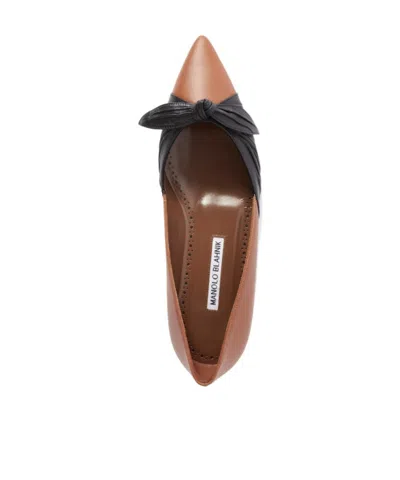 Manolo Blahnik Bowknot Pointed Toe Flats In Brown