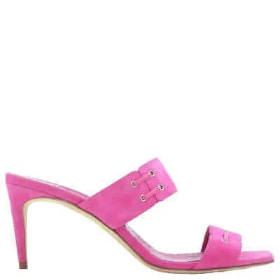 Pre-owned Manolo Blahnik Bright Pink Nebre Suede Eyelet Mules