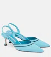 Manolo Blahnik Suede Brontiasli Slingbacks With Spool Heel 6cm In Blue