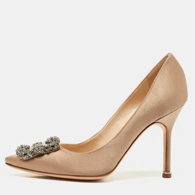 Pre-owned Manolo Blahnik Bronze Satin Hangisi Pumps Size 35.5