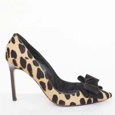 Pre-owned Manolo Blahnik Brown Calf Hair Leopard Print Pumps