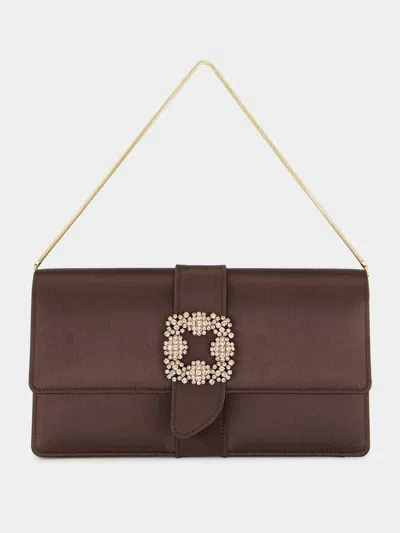 Manolo Blahnik Brown Capri Satin Buckle Clutch