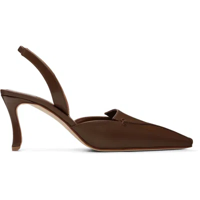 Manolo Blahnik Brown Cleosli Calf Leather Slingback Heels