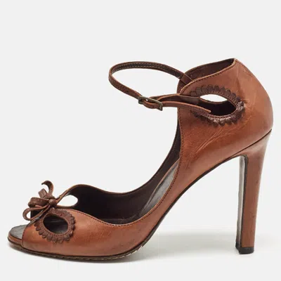 Pre-owned Manolo Blahnik Brown Leather Ankle Strap Sandals Size 39