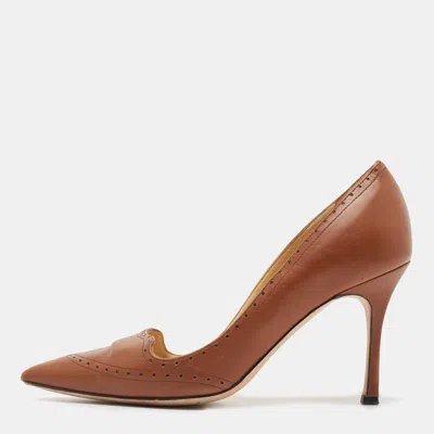 Manolo Blahnik Brown Leather Perforated Pumps