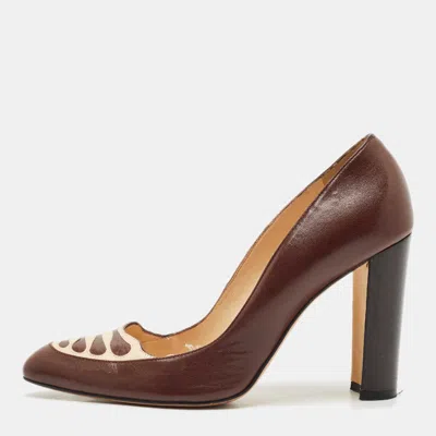 Pre-owned Manolo Blahnik Brown Leather Round Toe Pumps Size 38.5