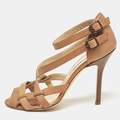 Pre-owned Manolo Blahnik Brown Leather Strappy Sandals Size 36