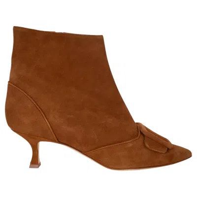 Pre-owned Manolo Blahnik Brown Suede Baylow 50 Ankle Boots Shoes 39