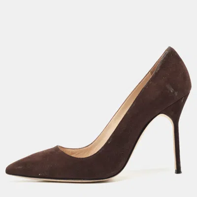 Pre-owned Manolo Blahnik Brown Suede Bb Pointed Toe Pumps Size 38.5