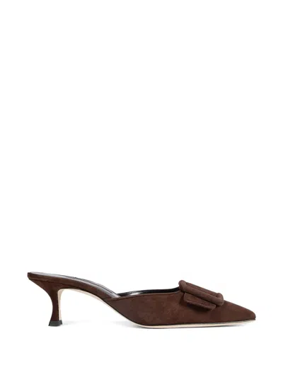 Manolo Blahnik Buckle Mules In Brown