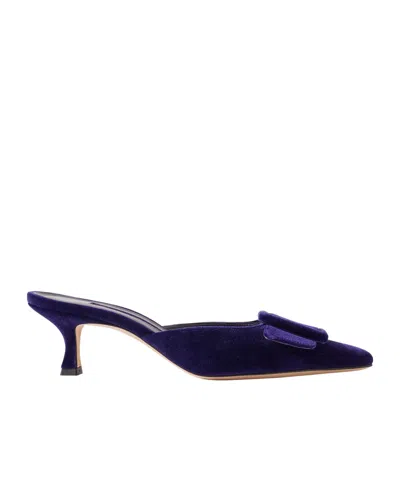 Manolo Blahnik Maysale 50 Buckled Velvet Mules In Purple