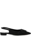 Manolo Blahnik Maylura Buckle Pointed Toe Slingback Flat In Black