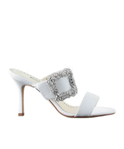 Manolo Blahnik Buckled Crepe De Chine Mules In White
