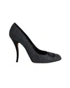 Manolo Blahnik Buckled Plaid Pumps In Grey Cotton In Grey