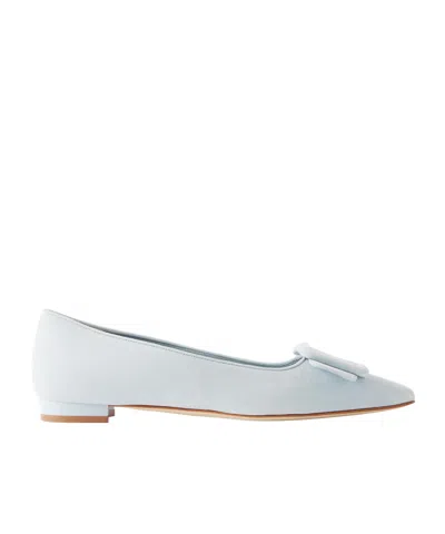 Manolo Blahnik Maysale Buckled Suede Point-toe Flats In Blue