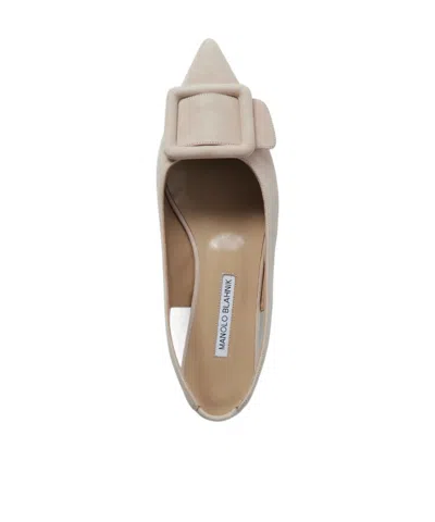 Manolo Blahnik Buckled Suede Slingback Flats In Neutral