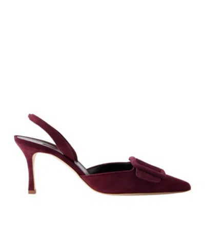 MANOLO BLAHNIK BUCKLED SUEDE SLINGBACK PUMPS