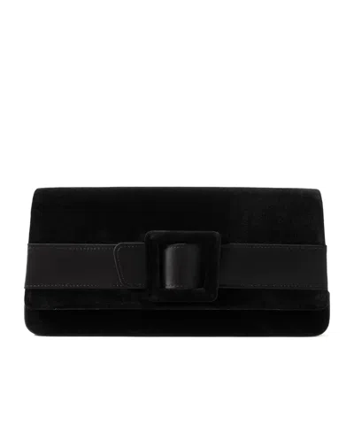 Manolo Blahnik Buckle-embellished Satin-trimmed Velvet Clutch In Black
