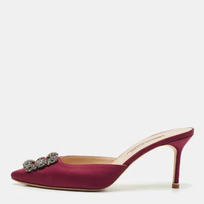 Pre-owned Manolo Blahnik Burgundy Satin Hangisi Mules Size 41