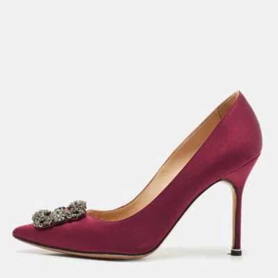 Pre-owned Manolo Blahnik Burgundy Satin Hangisi Pumps Size 39.5