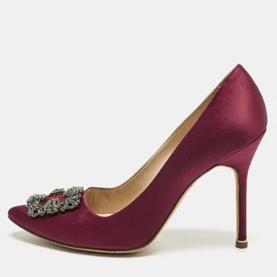 Pre-owned Manolo Blahnik Burgundy Satin Hangisi Pumps Size 40