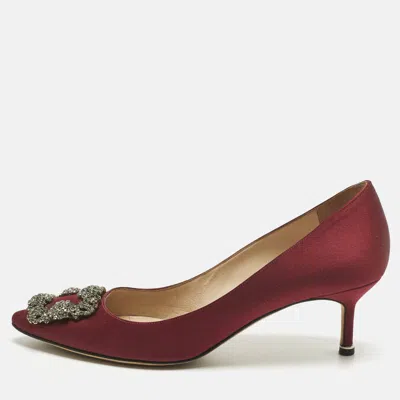 Pre-owned Manolo Blahnik Burgundy Satin Hangisi Pumps Size 40