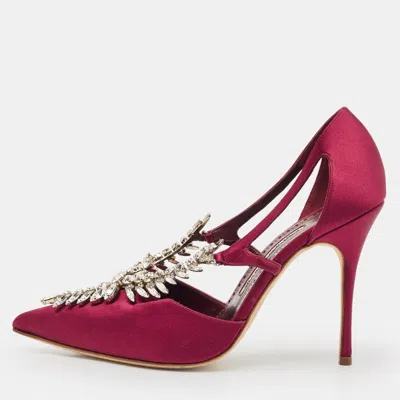 Manolo Blahnik Burgundy Satin Lala Pumps In Purple