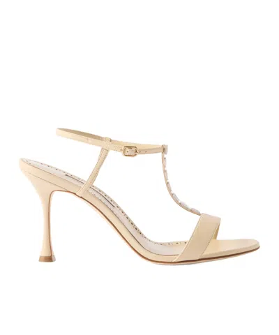 Manolo Blahnik Imbosan Button-detailed Leather Sandals In White