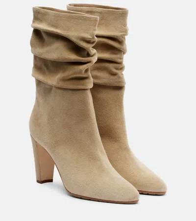 Manolo Blahnik Calasso 90 Draped Suede Ankle Boots In Nude