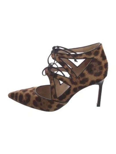 Pre-owned Manolo Blahnik Calf Hair Animal Print Pumps In Brown