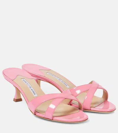 MANOLO BLAHNIK CALLAMU 50 PATENT LEATHER SANDALS